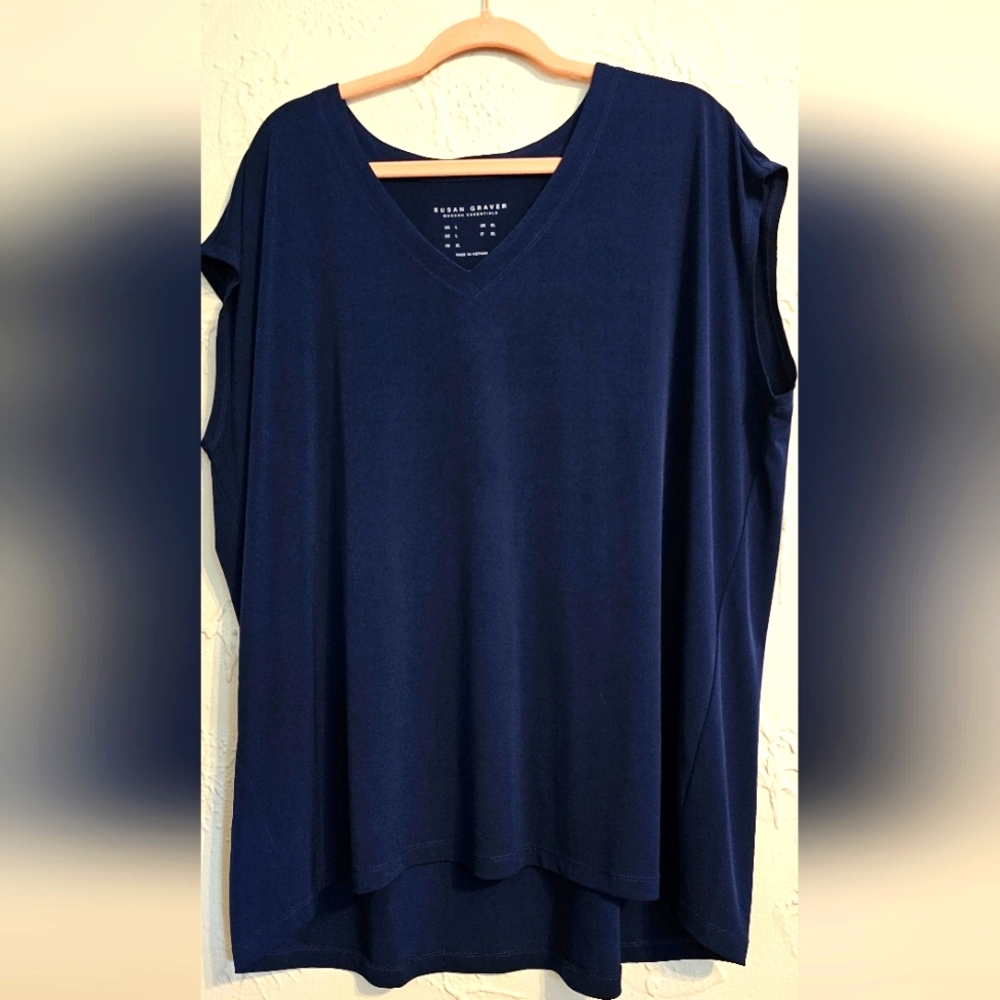 Susan Graver Navy Women's Sleeveless Top Large Liquid Knit